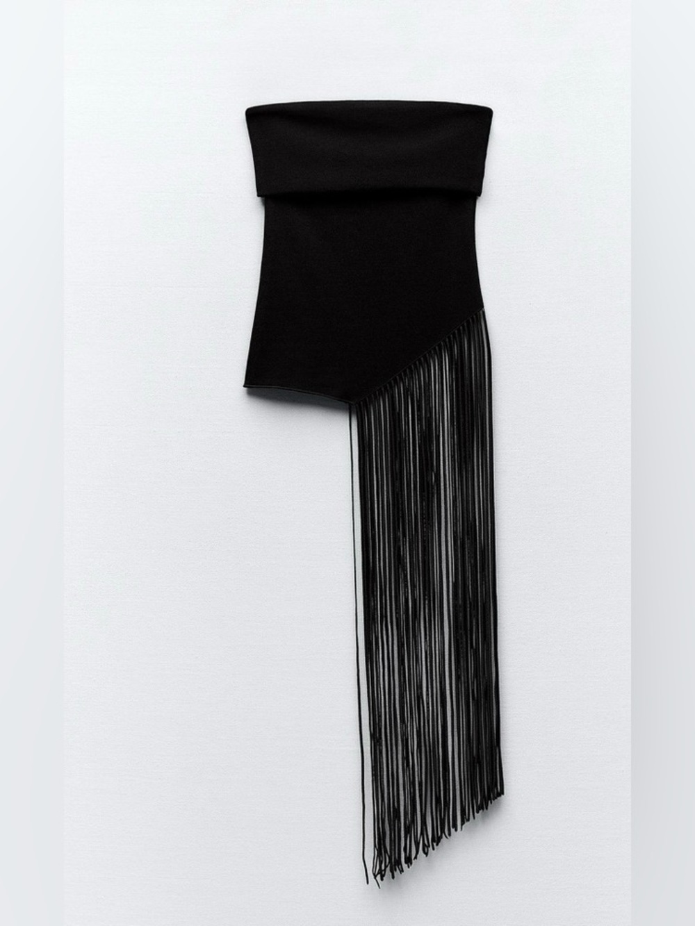Black Asymmetric Fringe Strapless Top Size S (fits like XS)